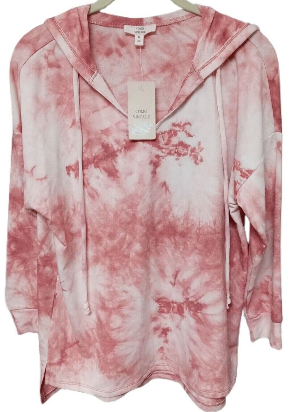 🪷Pink Hoodie Tie Dye 3/4 Sleeve Lightweight Como Medium Men Women🥼
